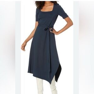 Club Monaco Navy Asymmetrical Tie-Waist Dress